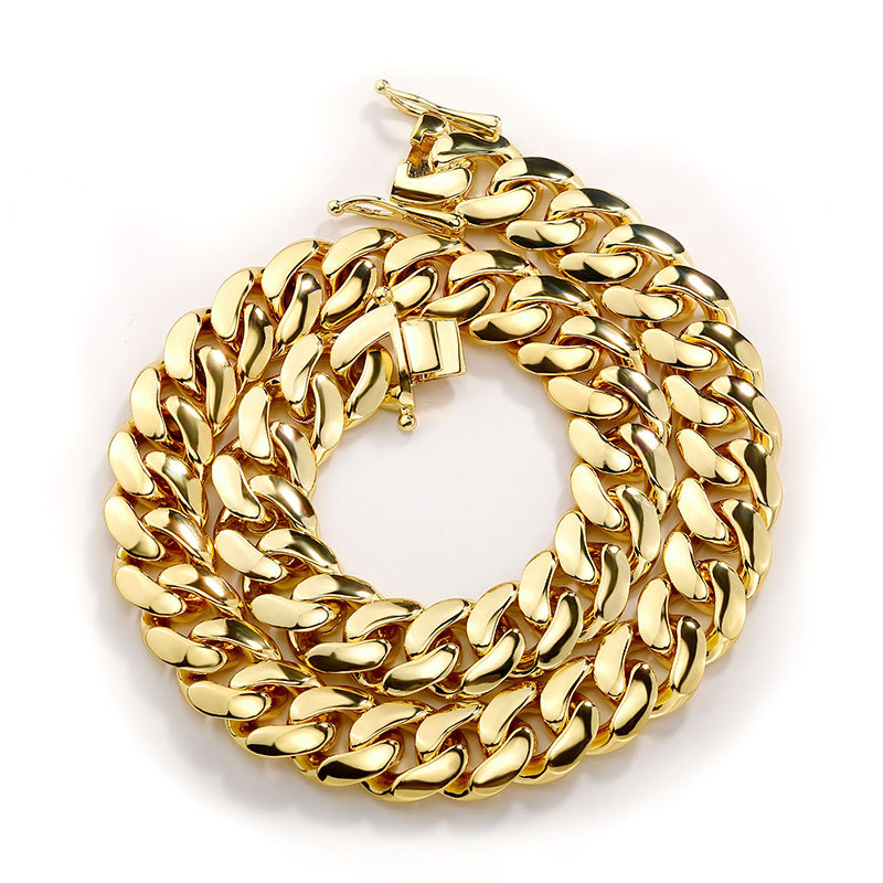 14//18/22mm Hip Hop Miami Cuban Chain Necklace Real Gold Plated High Quality Copper Jewelry