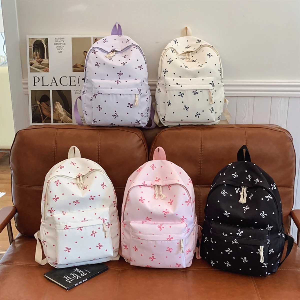 ute Bow Print Backpack for Women Quilted Reinforce Large Capacity Multi-Pocket School Bag Adjustable Straps for College Commute XJ250814