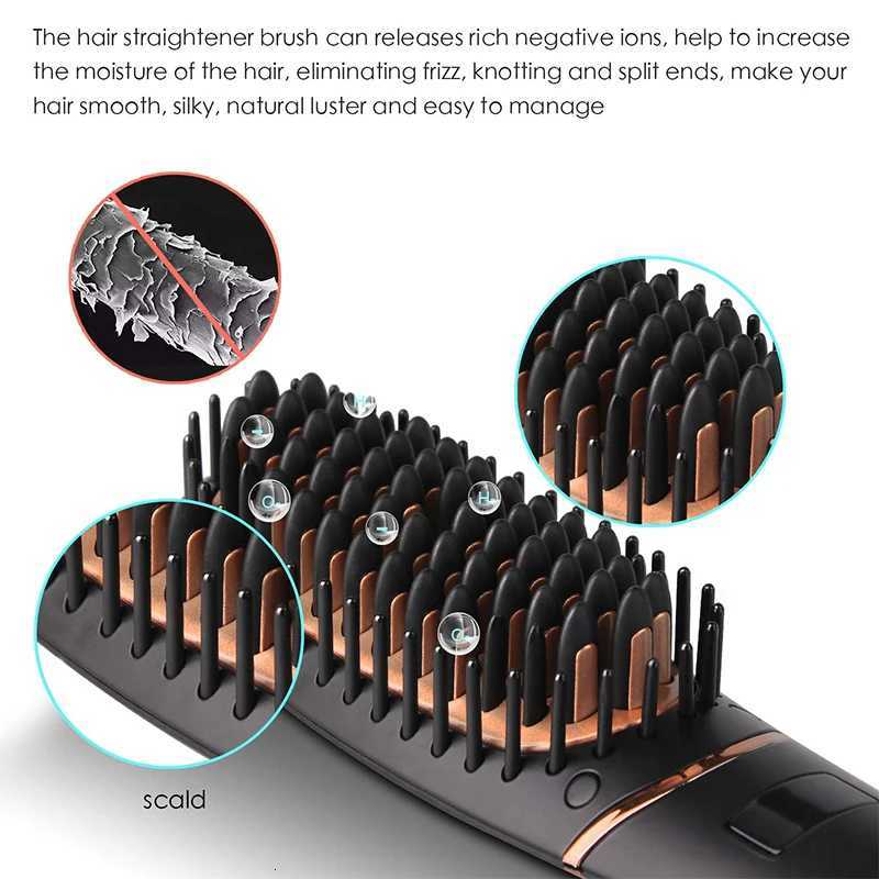 2-in-1 Ceramic Straightening Brush Heat Brush Hot Comb with Anti-Scald Feature Auto Temperature Lock Auto-Off Function W250814