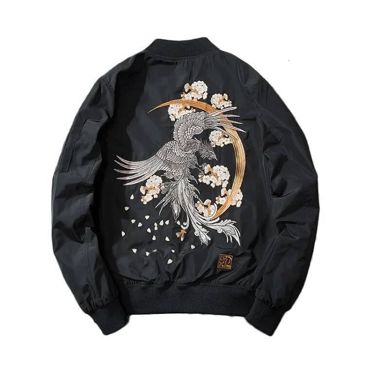 Bomber Men Hip Hop Embroidery Phoenix Flight Jackets Mens Autumn Winter Retro Baseball Jacket Haruku Streetwear Fashion