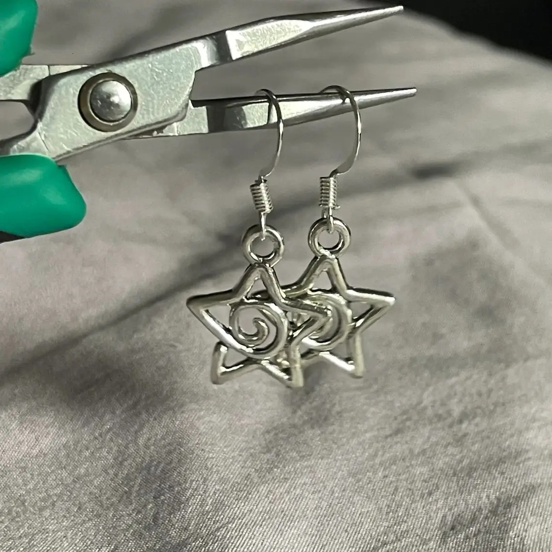 Whimsy Goth Swirly Star Earrings Silver Color Pair of Celestial Witch Celestial Fairycore Gift Friend Women Boho Cute Gothic 250812