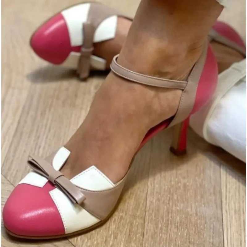 New Style Sweet Female Pumps Round Toe Small Heels 6cm Buckle Strap Bowknot Mixed Color Plus Size 34-43 Spring Dating Shoes W250814