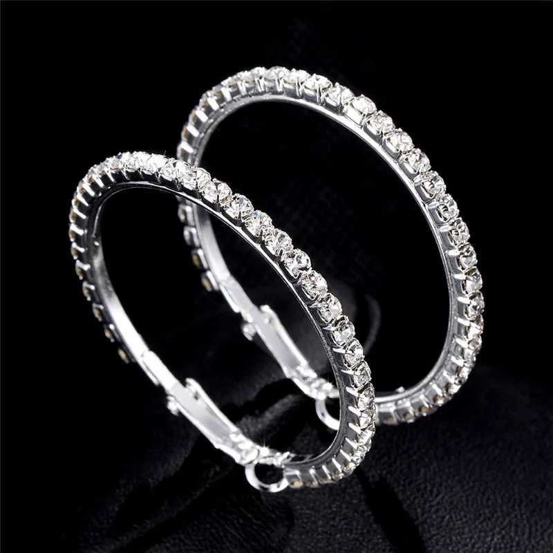 2020 FNIO Super Crystal Big Circle Hoop Earrings for Women Rhinestone Silver Color Circle Loop Earrings Simple Fashion Ear Ring XJ250814