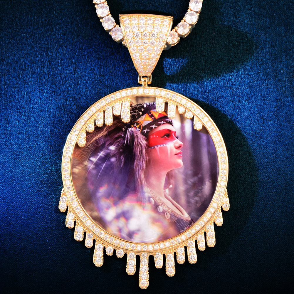 Custom Solid Waterdrop Photo Pendant Necklace Memorial Frame Family Jewelry Gift