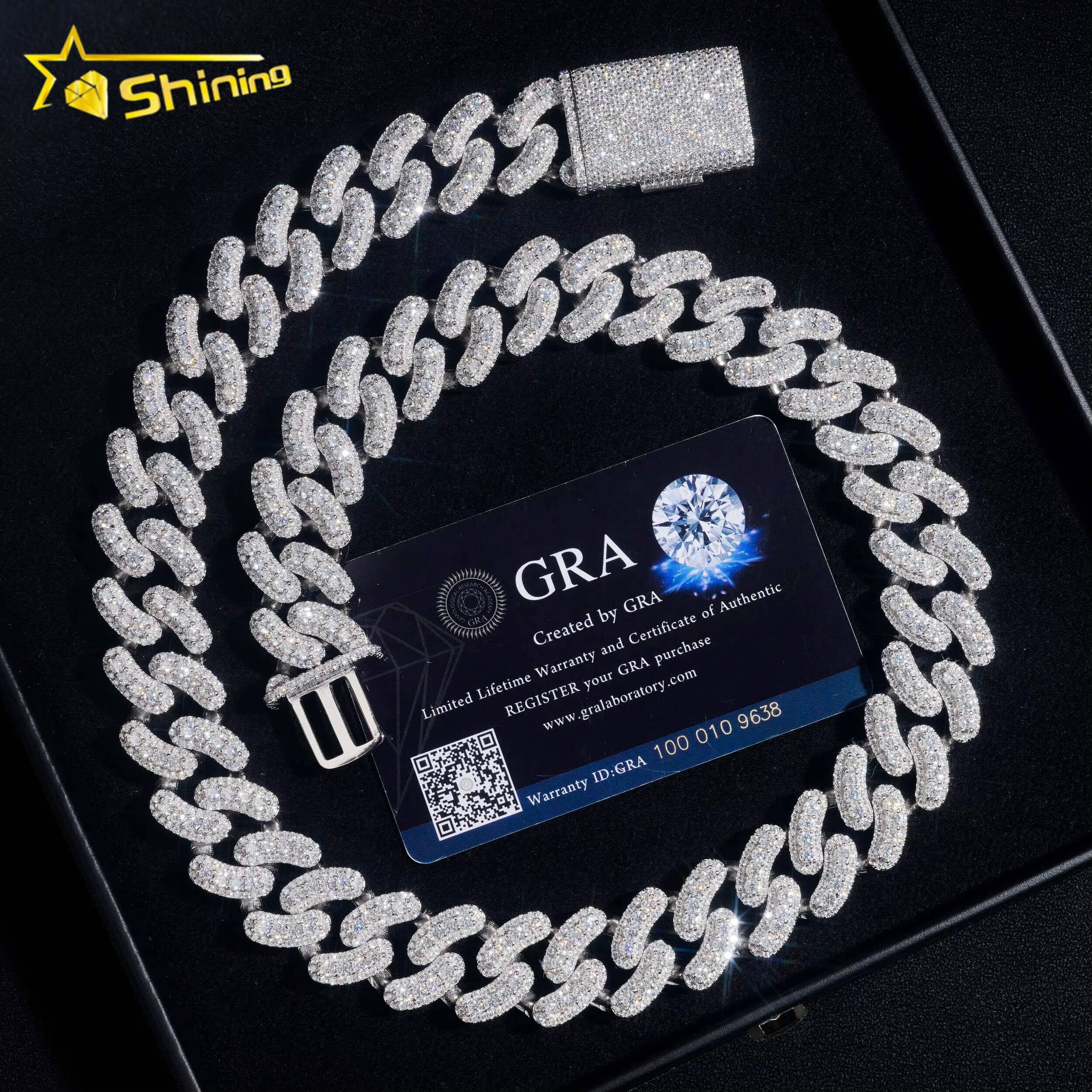 Hip Hop Jewelry Sier Gold Plated 20MM Big Heavy Iced Out Necklace VVS D Color Moissanie Dia Miami Cuban Link Chain