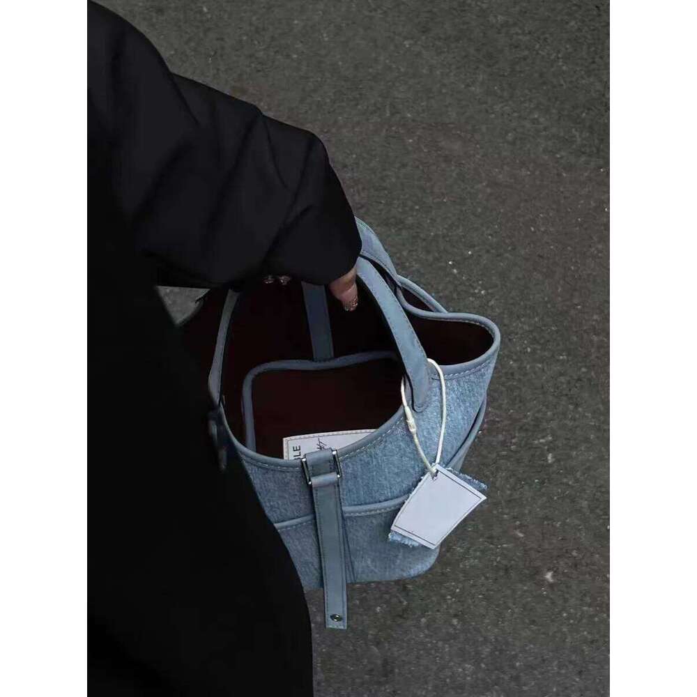 Denim Handbag Women Summer New Work Commuting Spliced Bucket Fashion Versatile Simple Tote Female Shopping Bag