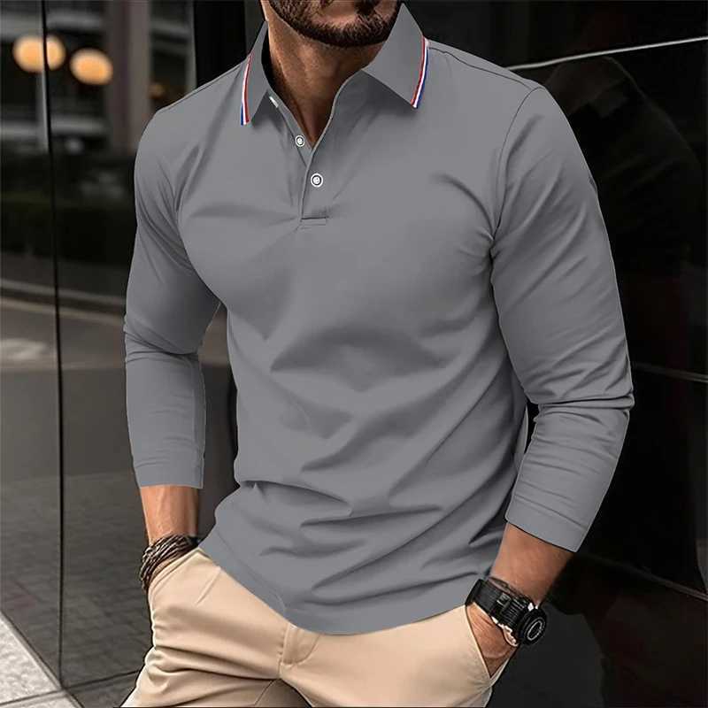 2025 Mens Summer Long Sleeve Lapel Polo Casual Breathable Comfortable Polo Shirt Solid High Quality Mens T-Shirt Dropshipping XJ250804