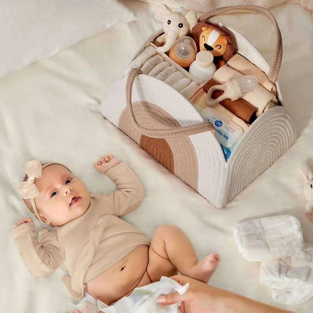 37*27*22CM Large Baby Bag Organizer Nursery Basket Stackers Caddies Diaper Storage Bags Things for Babies