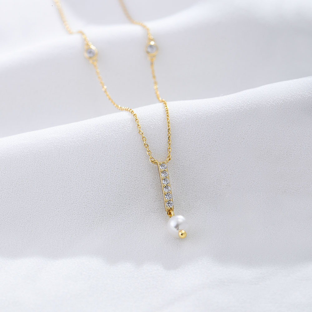 Ins Style Simple Geometric Tassel Pearl Necklace for Women, Niche Design Sense, Pure Sier Zircon Clavicle Chain Jewelry for Women