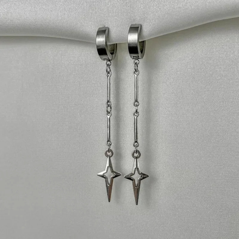 Y2k Gothic tie Stainless Steel Rivets Hoop Earring Hip Hop Punk Teeth Heart Bow Star Dangle Earrings Party Jewelry 250812