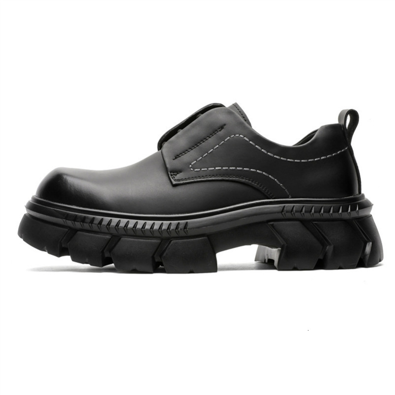 Leather 2025 New Business British Casual Black Thick Sole Trendy High-end Style Men's Big Toe Derby Shoes