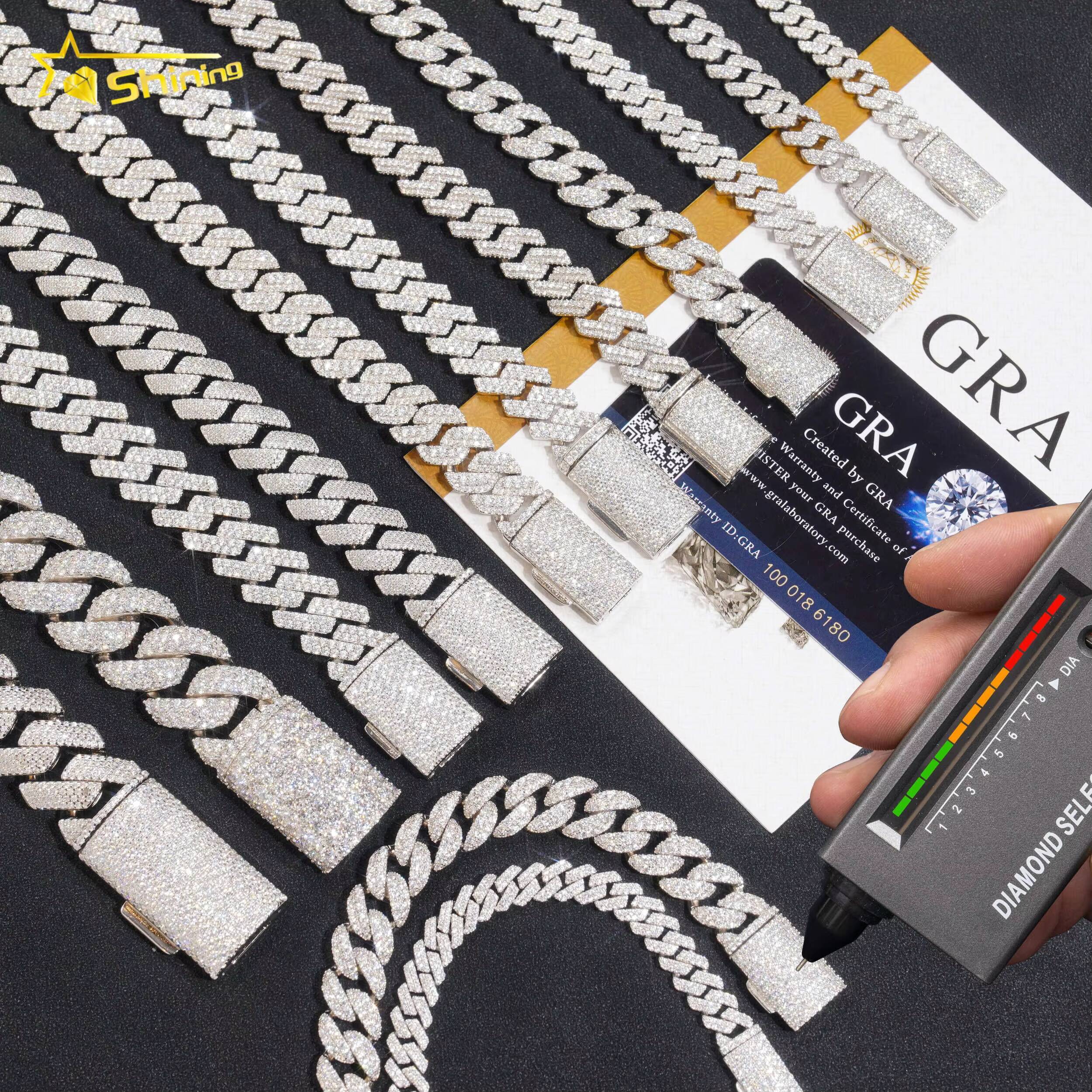 Shining Jewelry Pass Diamond Tester S925 6MM 8MM 10MM 12MM Iced Out Hip Hop Jewelry VVS Moissanite Cuban Link Bracelet Men