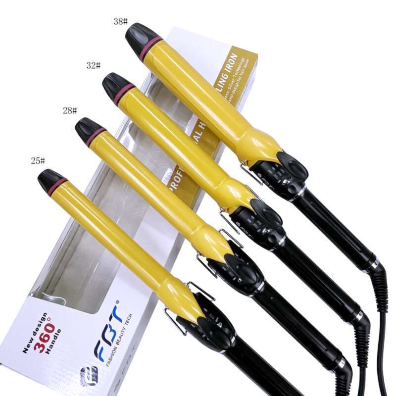 FBT Electric Iron For Makeup Artists And Hairdressers Large Curling Gold Ceramic Glaze Hair Friendly Degree Rotation