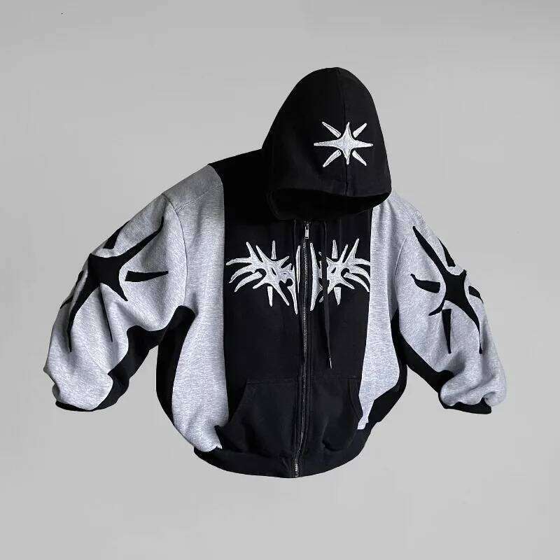 Y2k Vintage Zip Up Hoodie Haruku Patchwork Gothic Streetwear Hip Hop Oversized Hoodie Men Women Sweatshirt Fashion Casual Tops