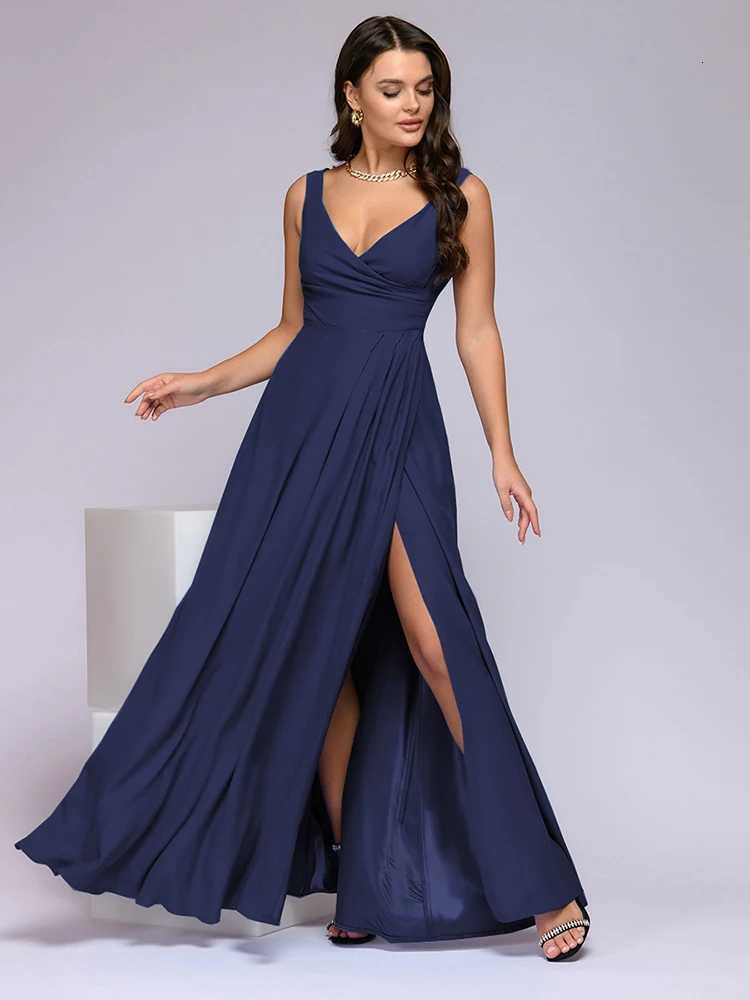 2024 Spring Summer Dress Women Sexy Deep V Neck Sleeveless Slit Maxi Dresses Fashion Ele Solid High Waist Party Dress XJ250814