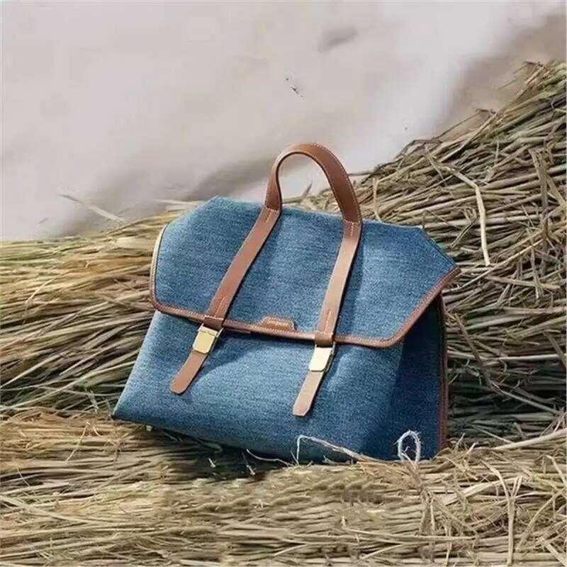 Tour Calendar Briefcase Double Shoulder Business Duty Large Capacity Women's Bag Denim Bags Soft