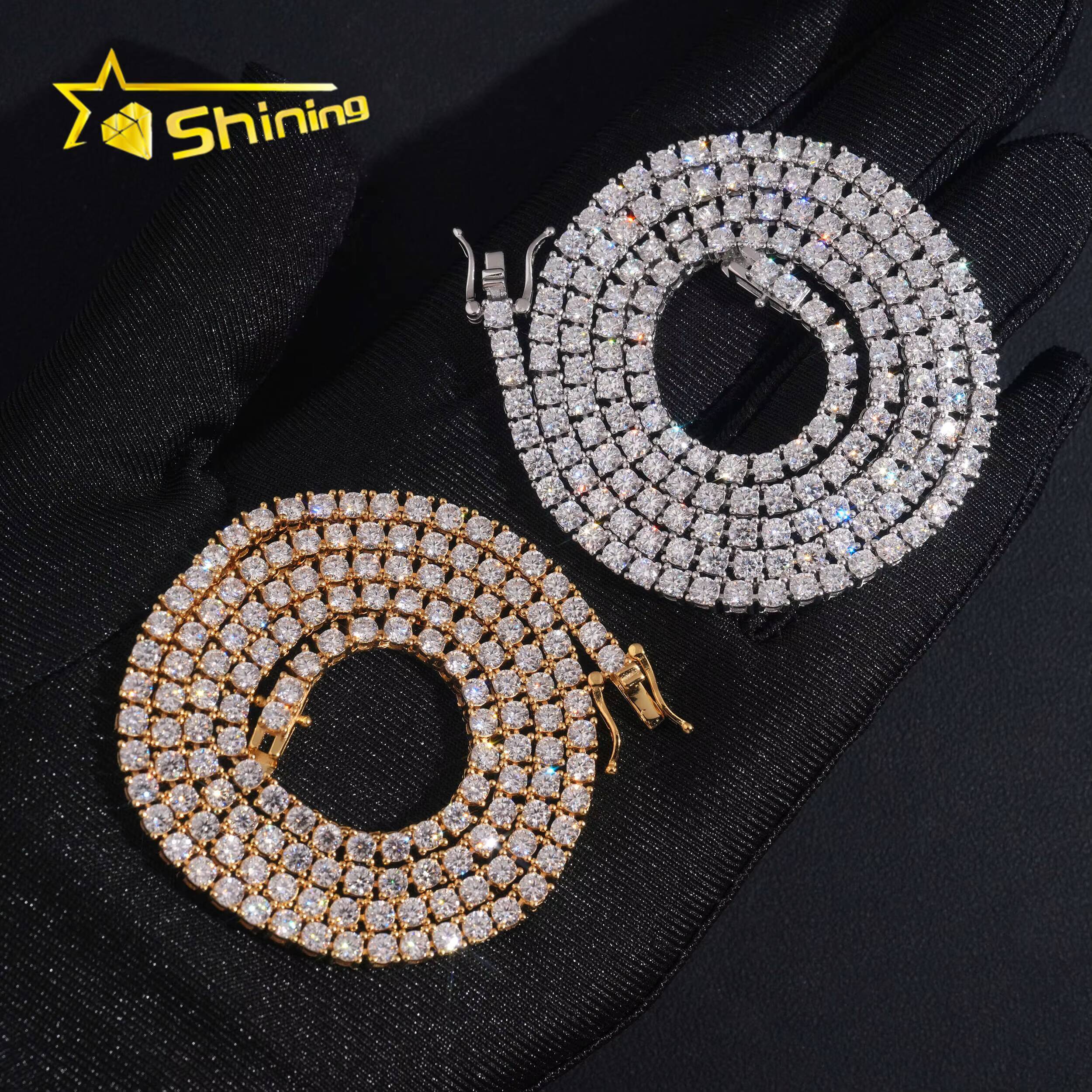 USA Warehouse Large Stock GRA Cert 3MM Solid Sier Hip Hop Iced Out VVS Moissanite Dia Tennis Chain Bracelet Necklace