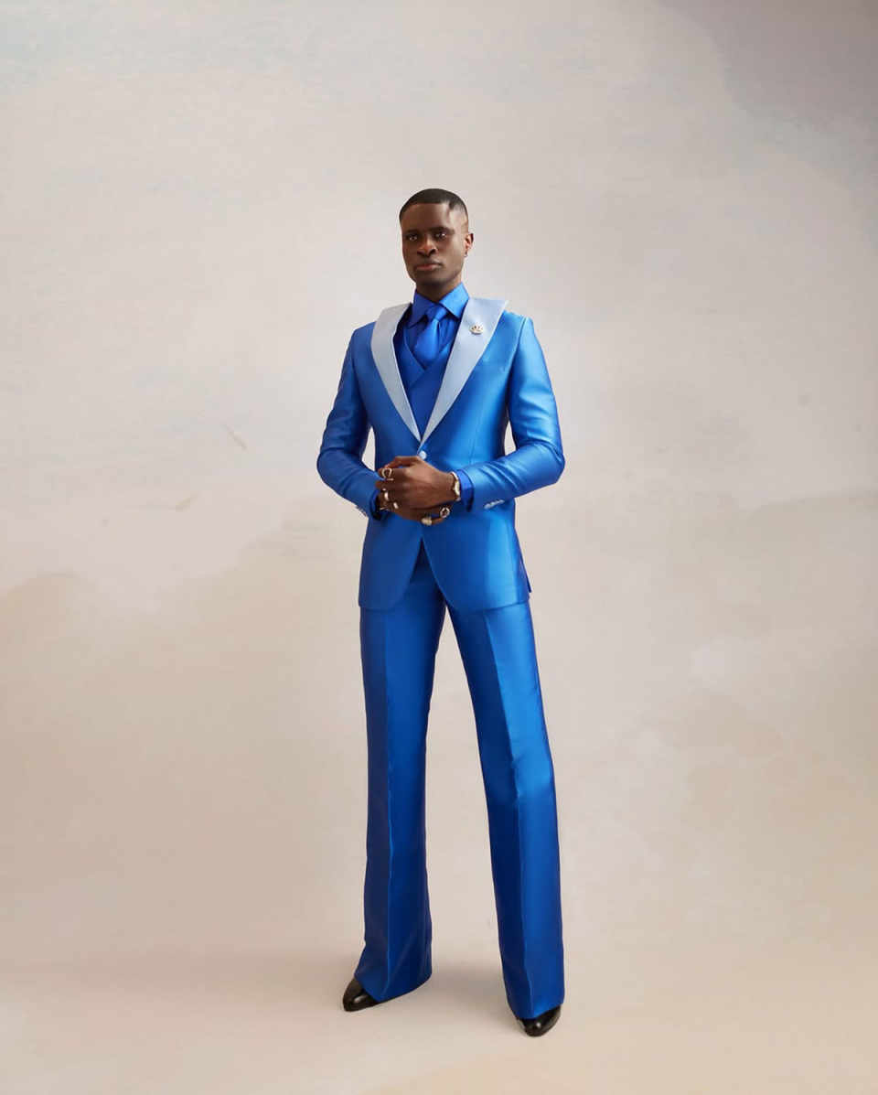 Runway Satin Men Suit Unique Lapel 2 Piece Set Jacket Pants Wedding Tuxedos Classic One Button Evening Party Blazers Customized