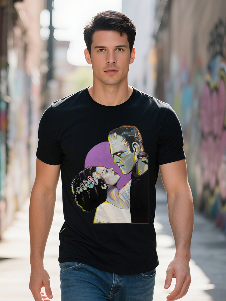 Men s Casual Graphic T-Shirt Frankenstein Bride Monster Print Black Round Neck Summer Tee Pop Culture Gift for