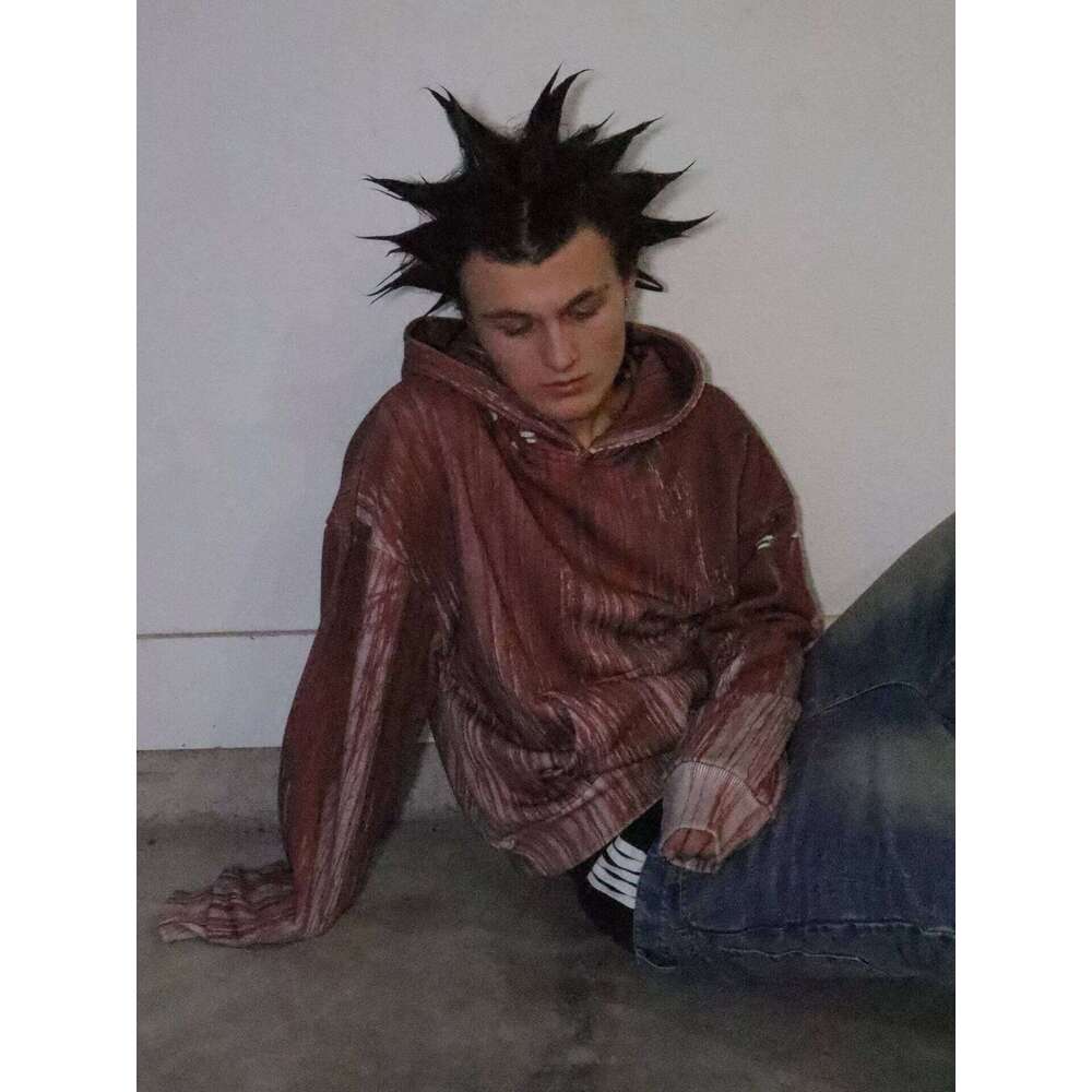 Gothic Blood Colour Terror Grunge Hoodie For Men Y2k Retro Hip Hop Cotton Pullover Streetwear Sweatshirt Oversized Mens Clothing