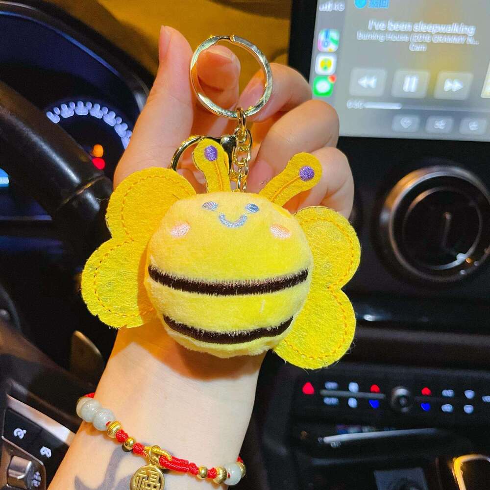 Cartoon Plush Cute Little Bee Keychain Doll Pendant Clothing Bag Accessories Brooch Decoration