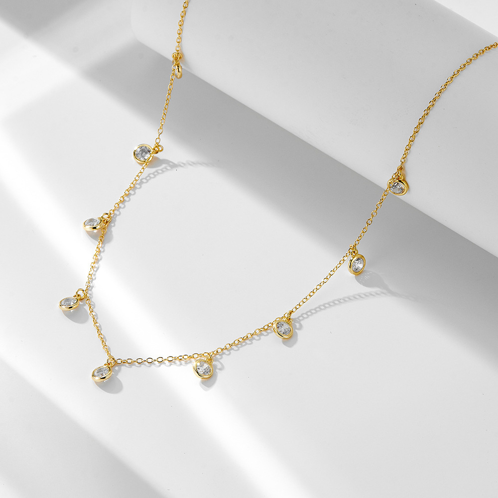 Sterling Sier Starry Sky Dot Zircon Pendant Necklace for Women, Light Ins Style, Personalized Small Dia Tassel Collarbone Chain Jewelry for Women