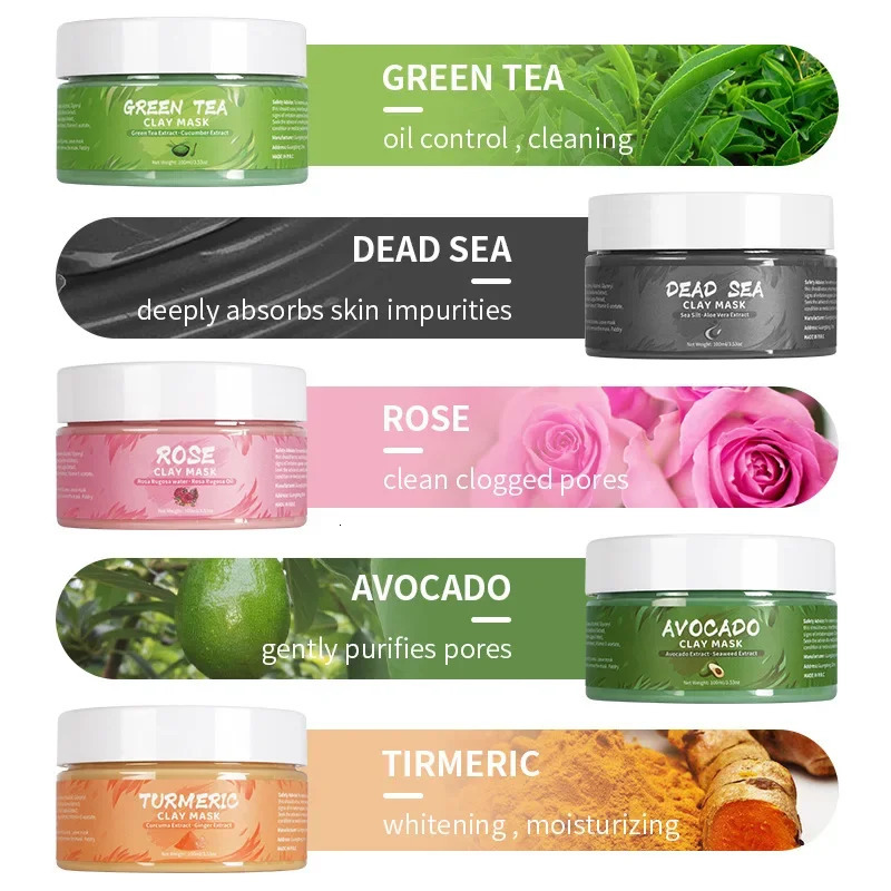 Turmeric Green Tea Rose Avocado Facial Mask Clay Mud Masks Moisturizing Removal Blackhead Whitening Face Mask Mud Skin Care 250807
