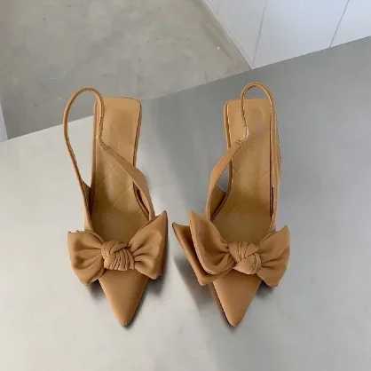 2025 Summer Brand Women Slingback Sandals Heeled Shoes Fashion Bow-knot Pointed Toe Slip-on Elegant Ladies Dress Pumps Shoes W250814
