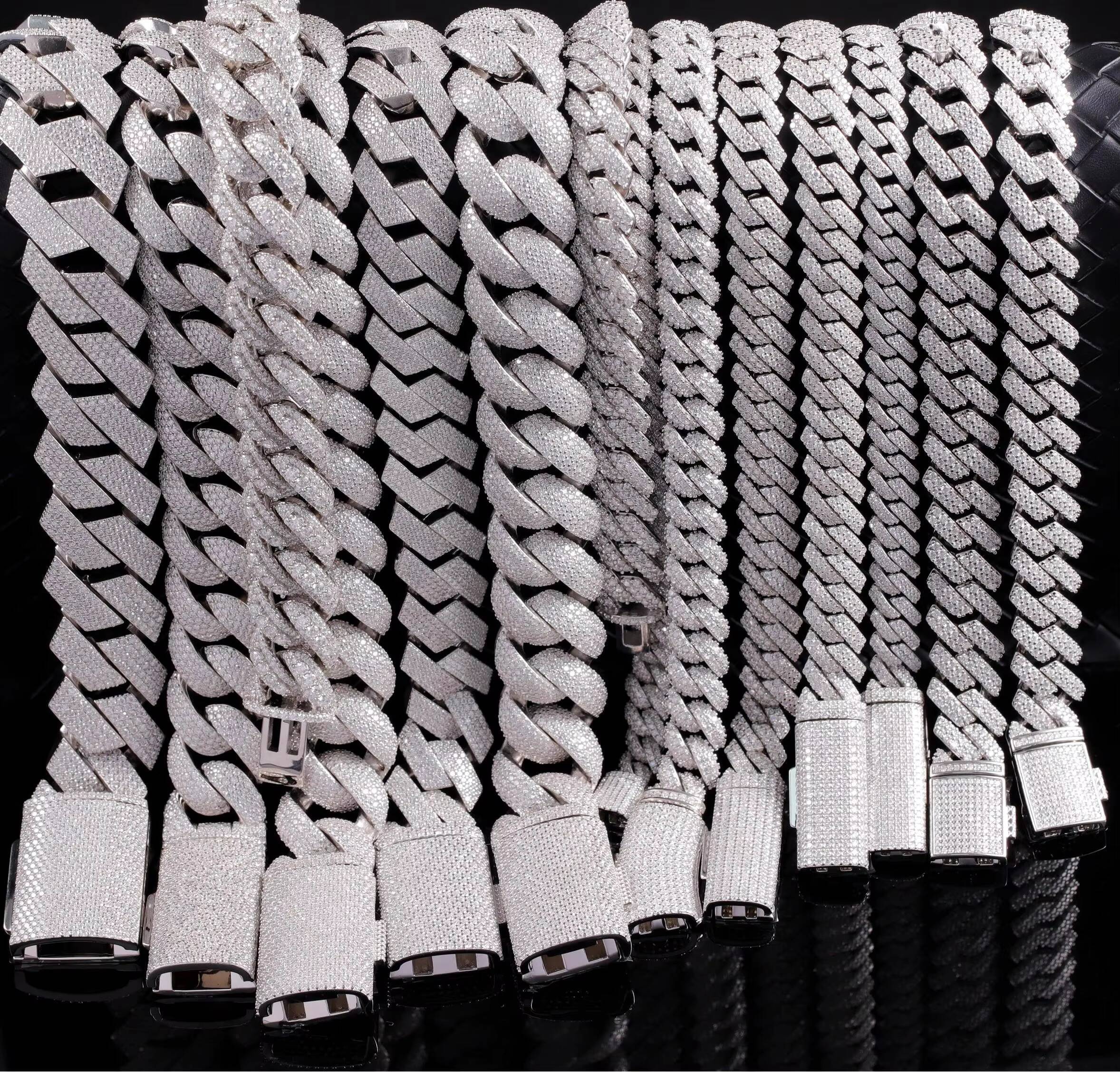 Mossanite Cuban Chain for Men 2rows 8mm-14mm Width Hip Hop Necklace Jewelry 925 Solid Silver Chain Necklace