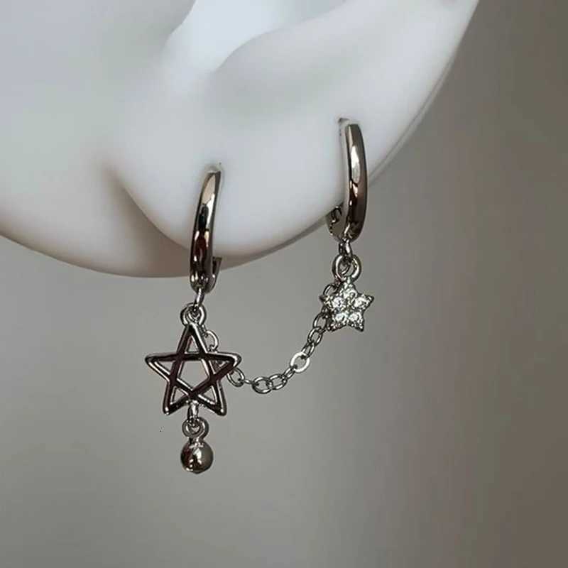 1PCS Silver Color Star Chain Double Ear Hole Ear Bone Y2K Fashion Hottie Earrings For Women Jewelry XJ250814