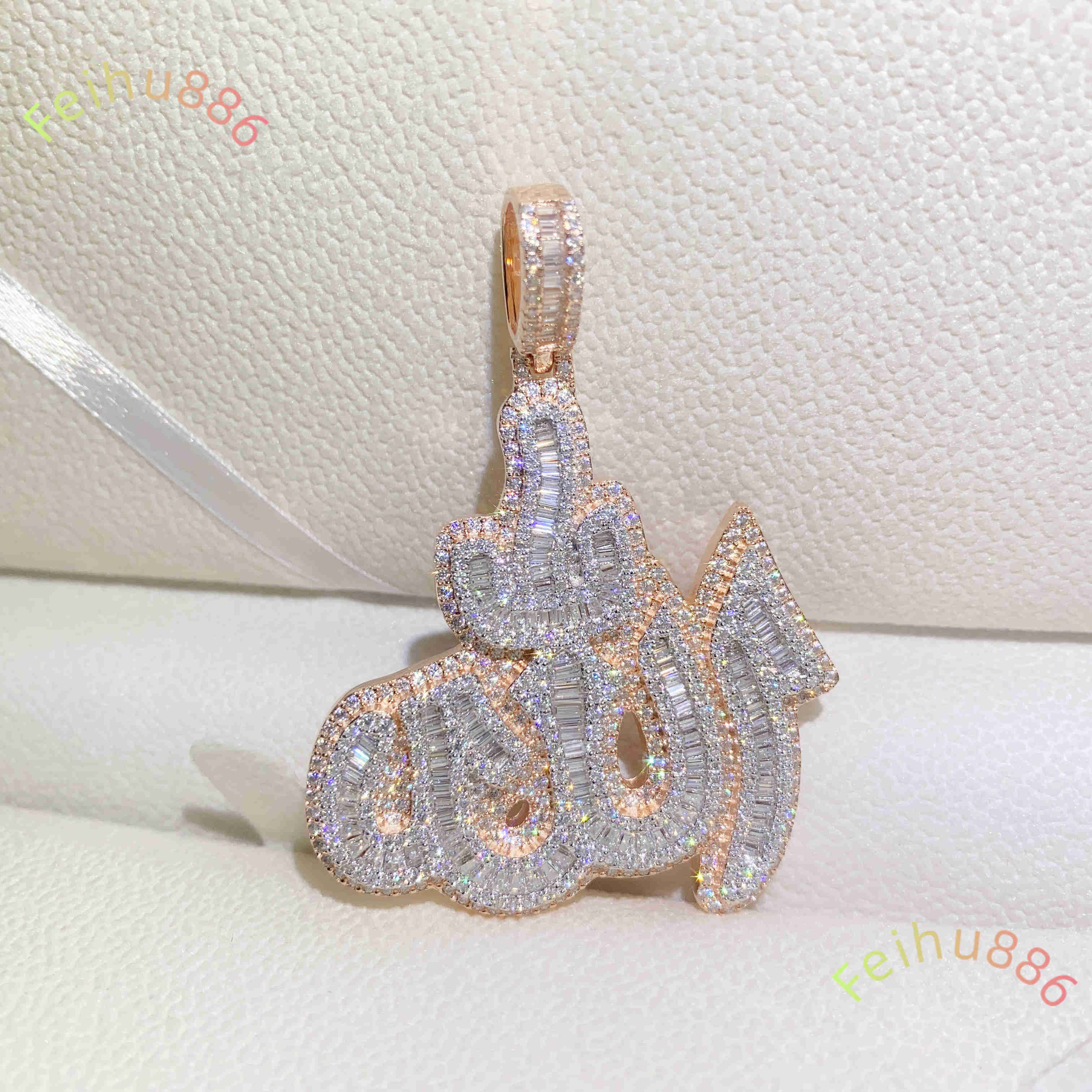 14k Rose Gold Plated Sterling Silver Hip Hop Men Vvs Moissanite Diamond Iced Out Allah Pendant