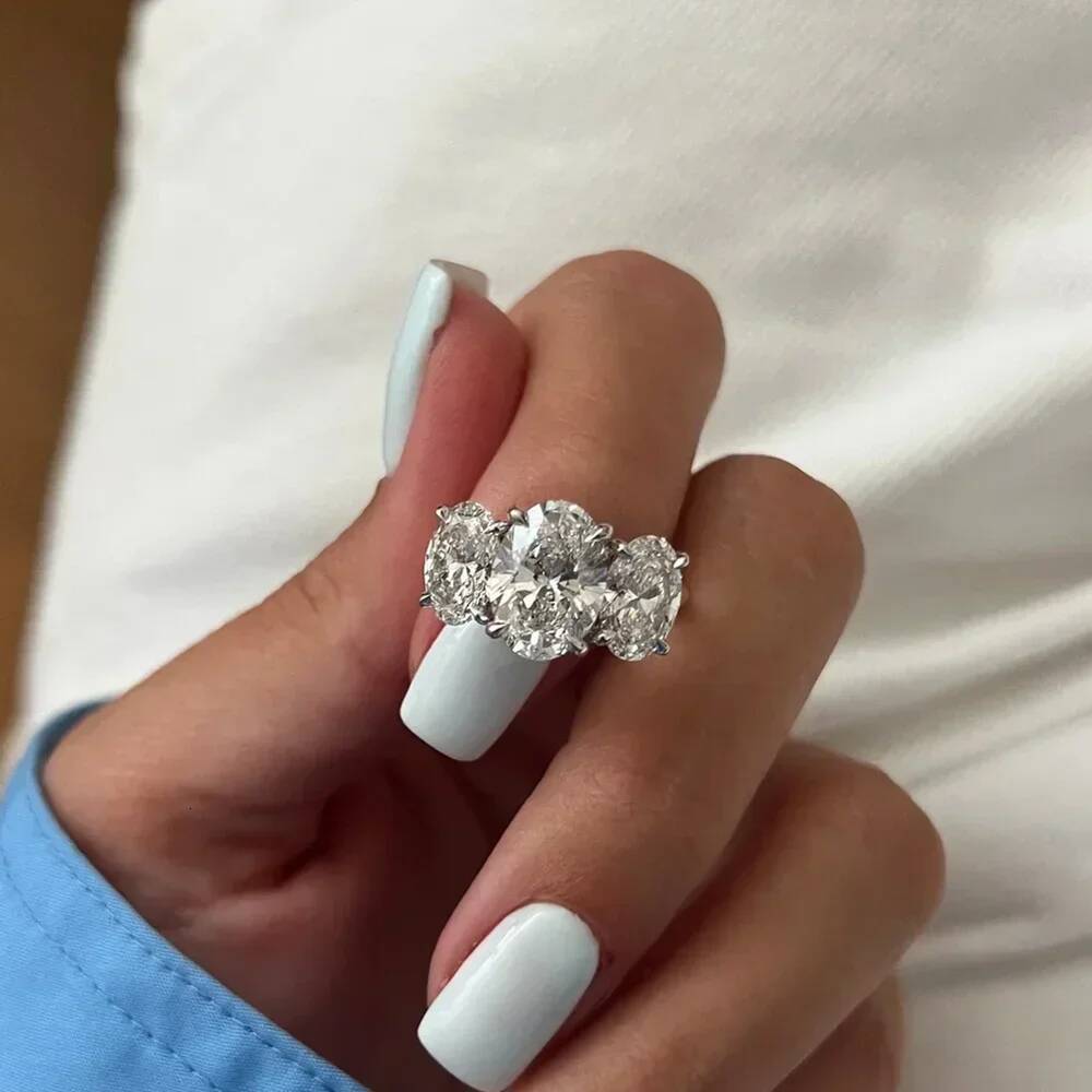 3/6cttw Real Moissanite Engagement Ring with Certificate 3-Stone Oval Cut Diamond Wedding Ring for Women 925 Silver Fine Jewelry