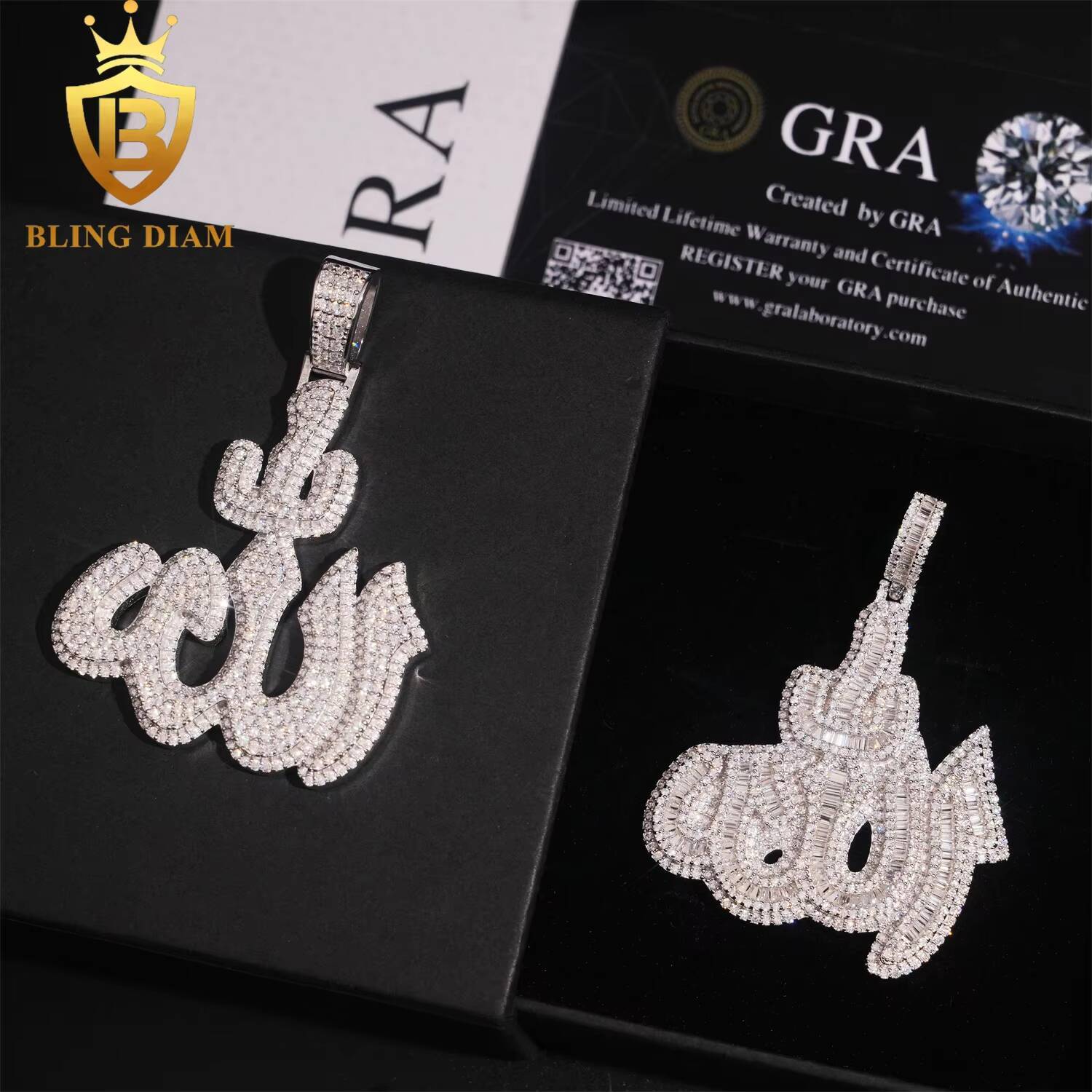 Iced Out Jewelry Ready to Ship 925 Sterling Silver Vvs Moissanite Fire Allah Pendant Pendants and Chain Necklace for Men