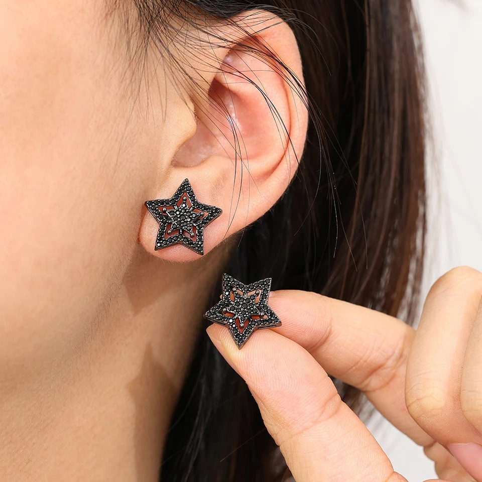 Fashion Hollow Five-pointed Star Cubic Zirconia Earring Men Gold Color Copper Metal Couple Earrings Party Daily Jewelry 250812