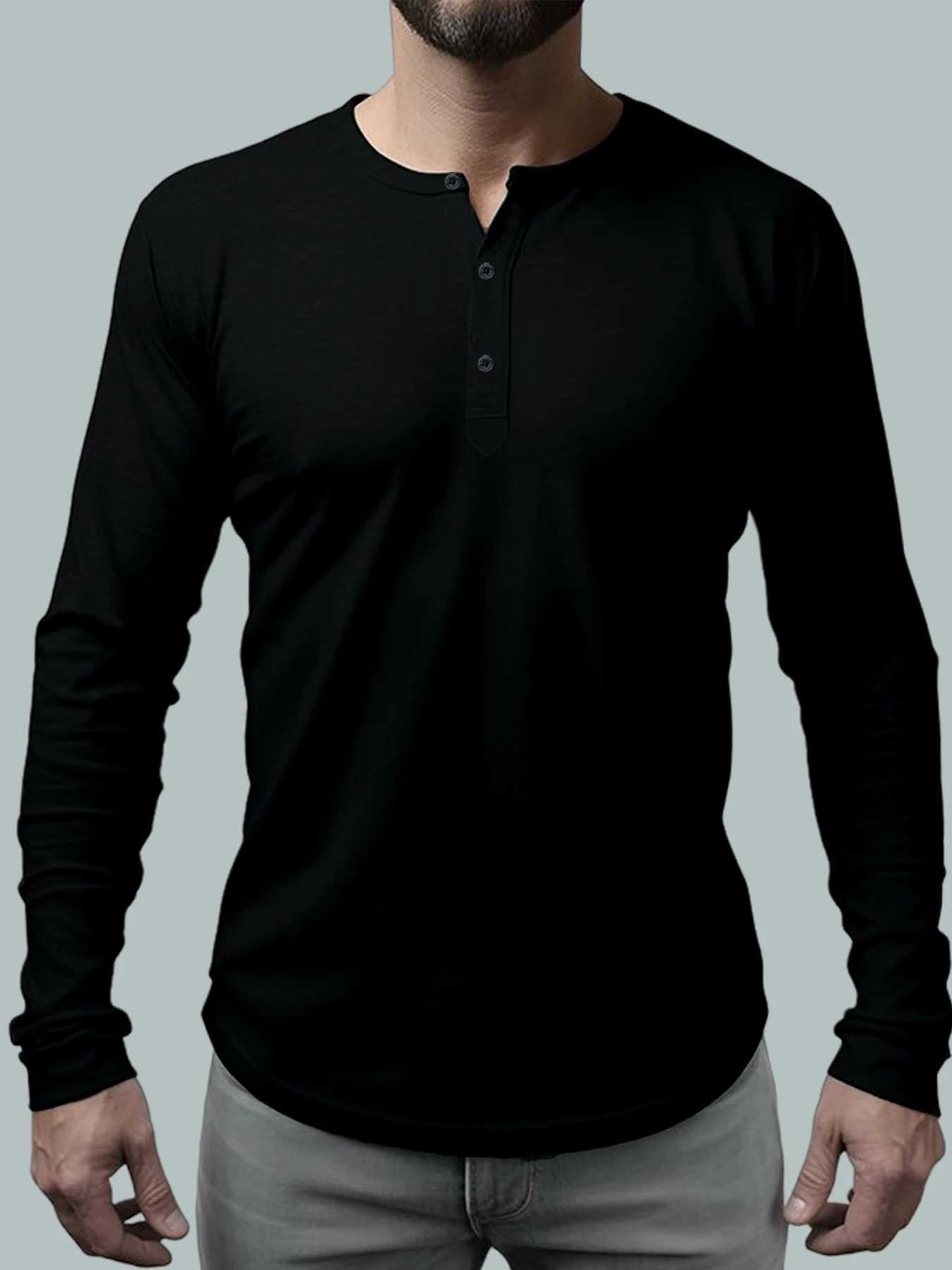 New Bodybuilding Long Sleeve Henley T-Shirt Sports Stretch Casual Base Shirt XJ250804