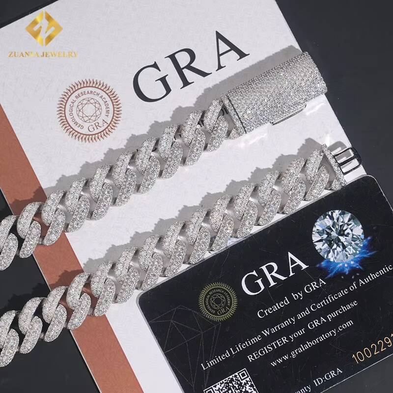 Fashion 15MM Cuban Link Chain Sterling Sier Moissanite VVS1 Iced Out Fine Jewelry Pass Dia Tester Bracelet