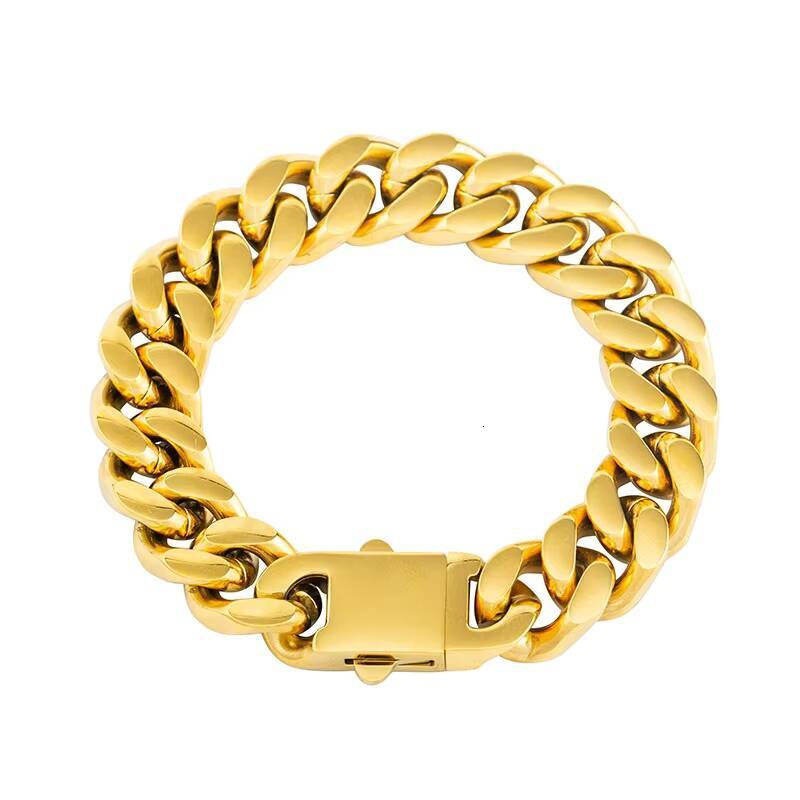 Classic Minimalism Stainless Steel Plating Gold Smooth Surface Cuban Link Mens Bracelets for Friendship