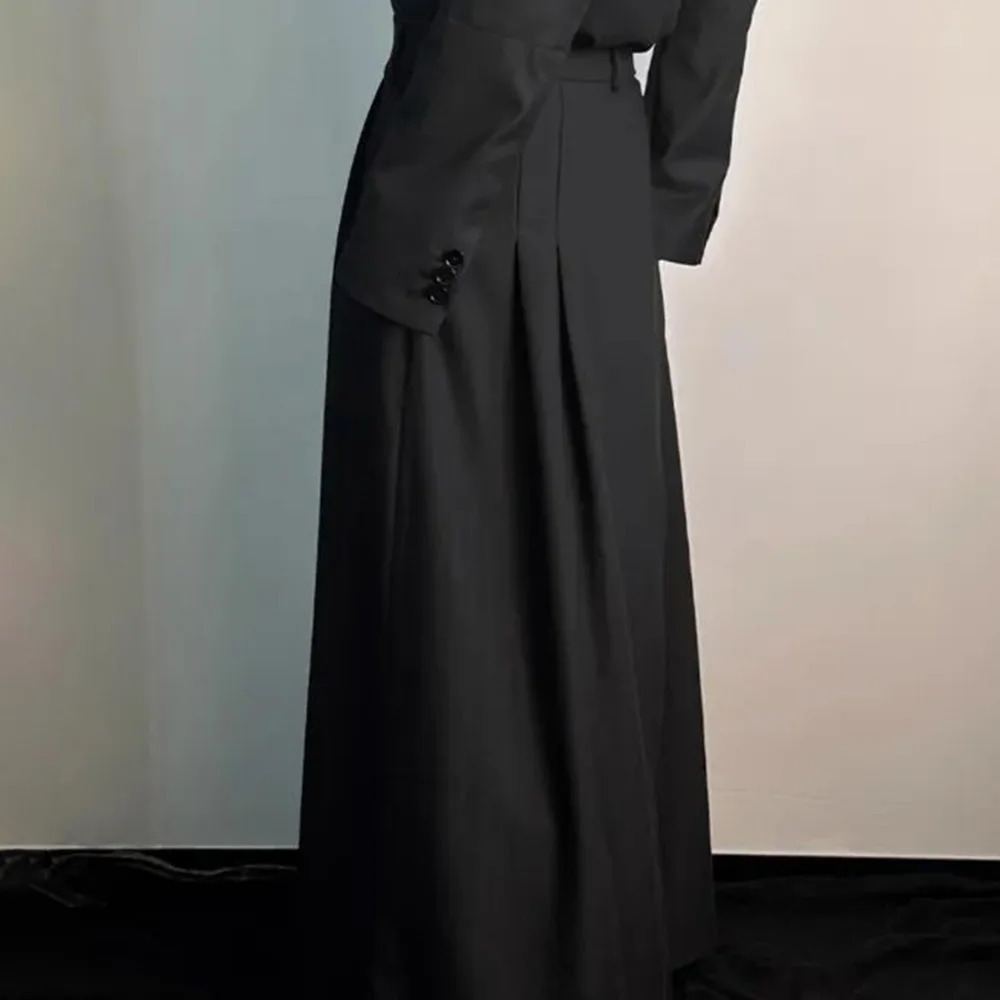 Gothic Culottes Overlap Y2K Double Layer Dark Culottes Pleated Wide Leg Niche Casual Pants Skirt Unisex Mens Clothing 250813