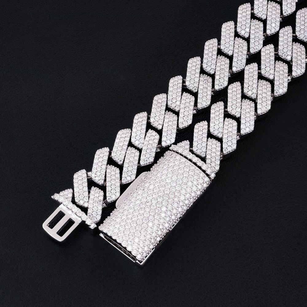 Custom Prong Mossanite Miami in 925 Silver Pass Diamond Test VVS Moissanite Cuban Link Chain