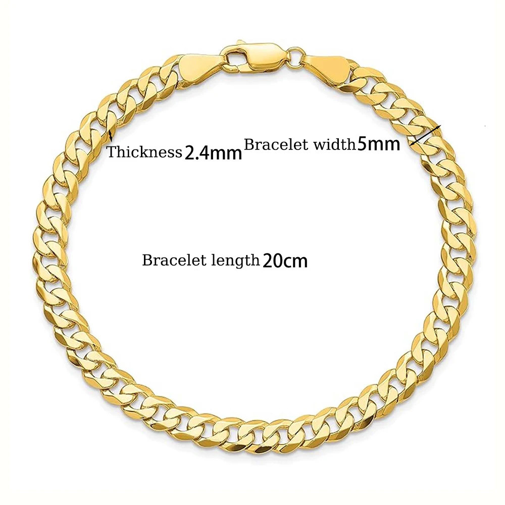 18K Gold Plated Bracelet 925 Sterling Silver Jewelry 5mm Miami Cuban Chain 20cm for Men Women Gifts Punk Style Waterproof USA 250813