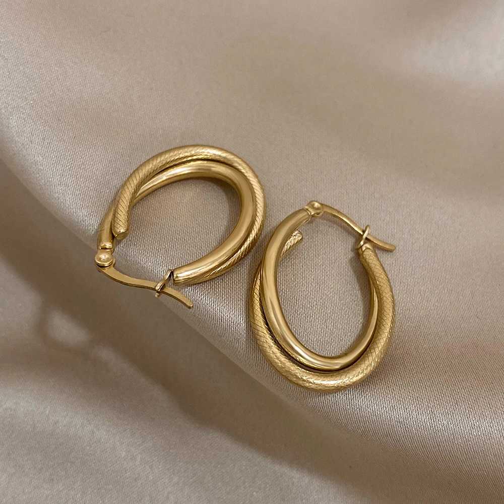 Stainless Steel U-Shaped Texture Earrings Women Classic Fashion Minimalist Hoop Earrings Waterproof Daily Jewelry Accessories XJ250814
