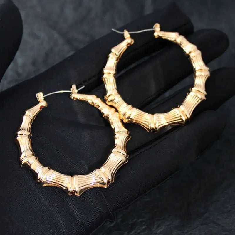 Punk Earrings Silver Gold Color Big Bamboo Circle Hoop Earrings Large Celebrity Earrings Hoops Jewelry Charms for Women XJ250814