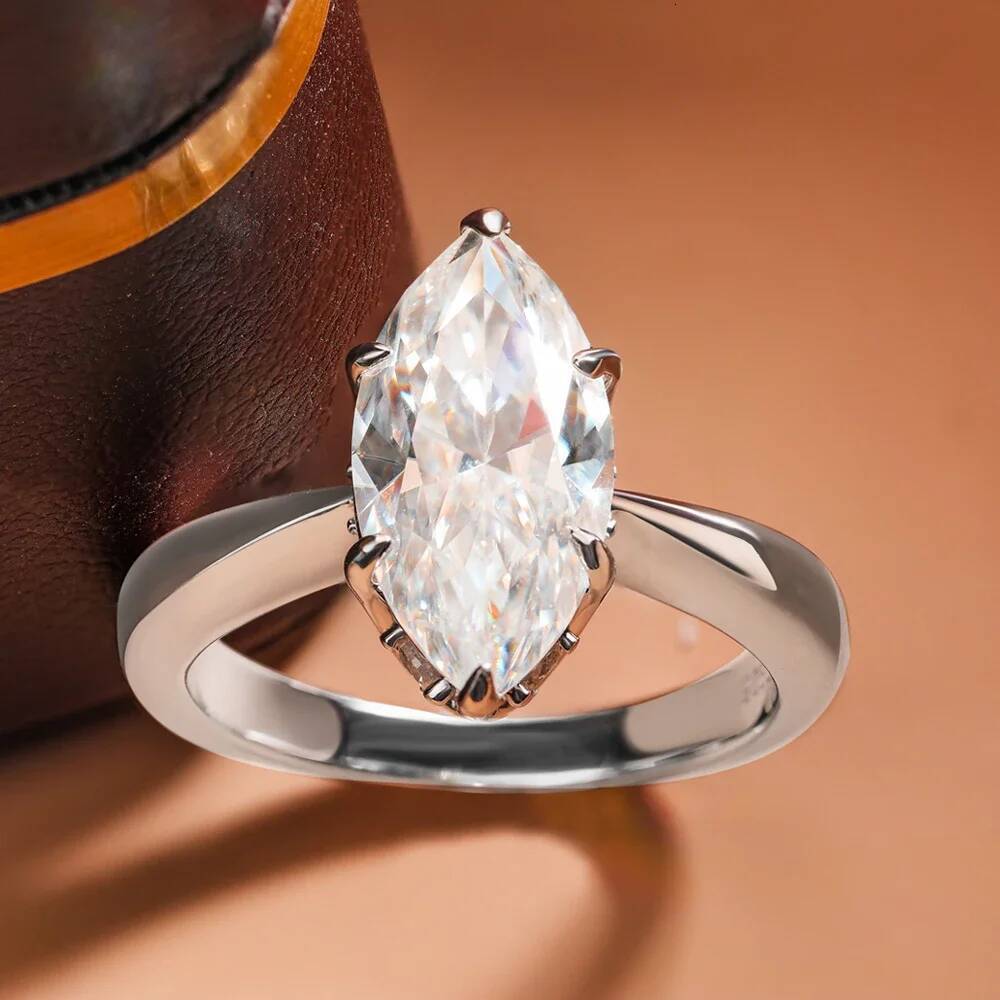 BXINY 3Carats Marquise Cut Moissanite Rings 925 Sterling Silver for Women GRA Certified Diamond Wedding Bands Gifts Fine Jewelry