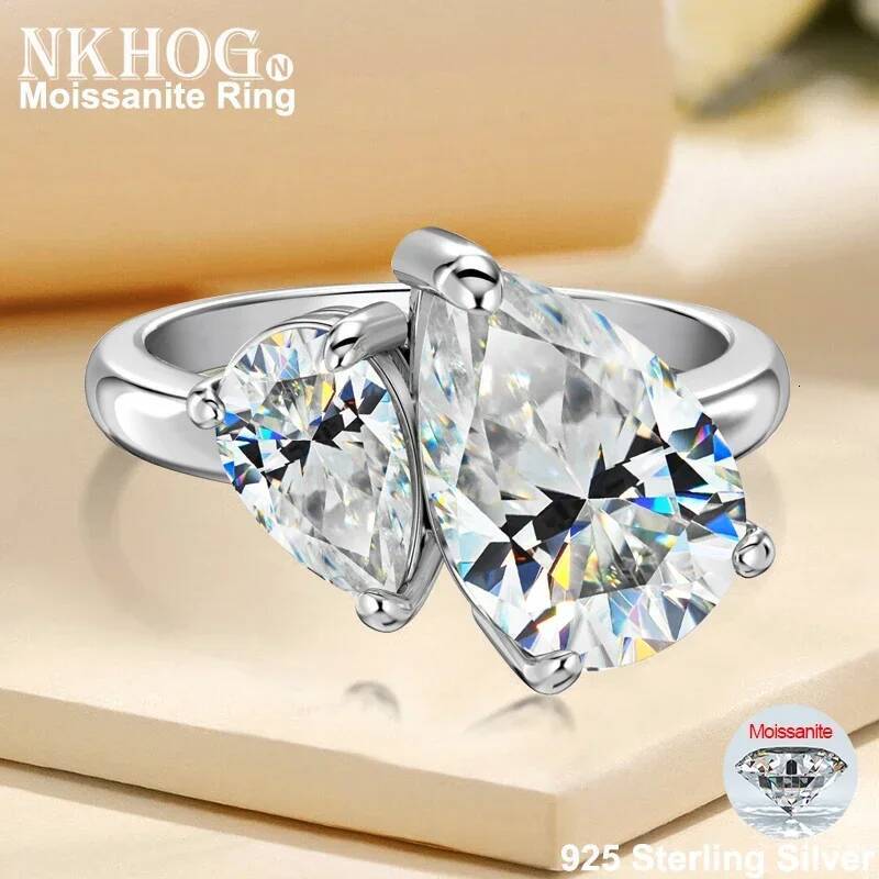 NKHOG Pear Cut Moissanite Ring S925 Sterling Silver 2-Stone Waterdrop Diamond For Women Wedding Band Gifts Jewelry GRA Certified