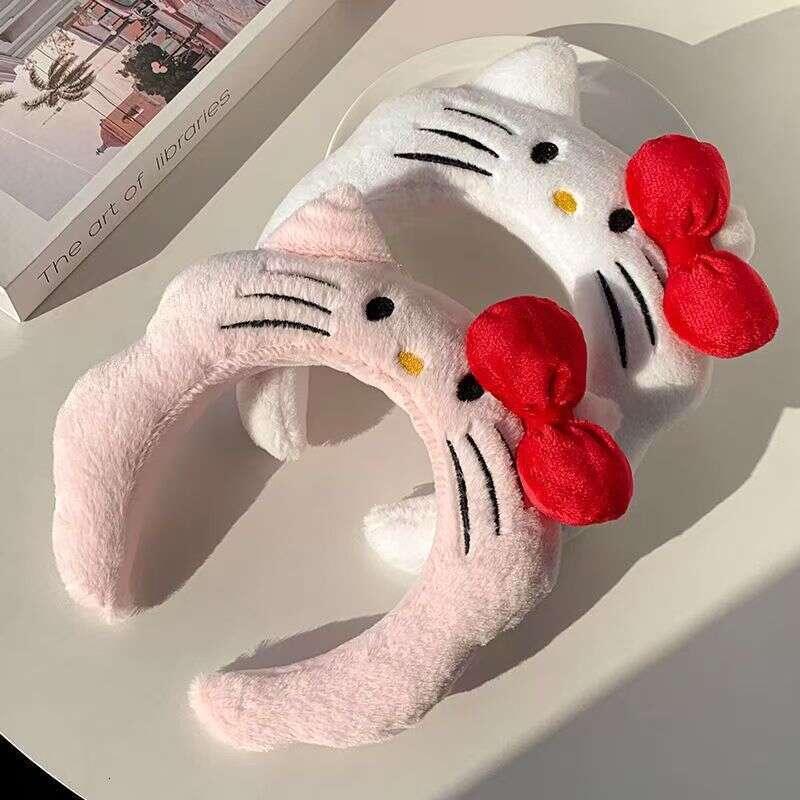 Plush Headband - Wide Soft Hair Band for Women with Bow (Pink/White) | Nuo Han Official Brand