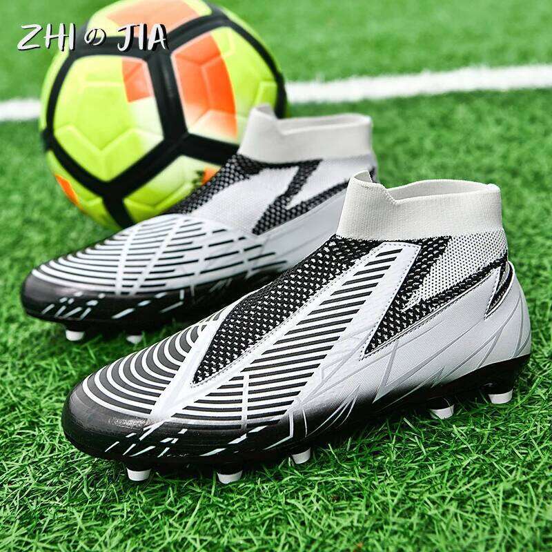 Youth Adult TF Professional Training Football Shoes Leather Knitted Breathable Anti Slip Sneaker Fashion Trendy Footwear 36-45