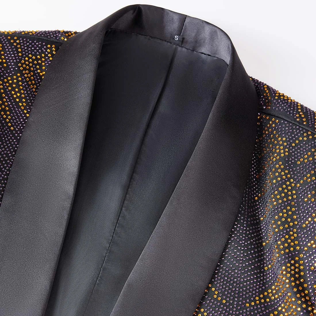 Shiny Gold Purple Rhinestones Suit Jacket Mens Groom Wedding Formal Tuxedo Singer Host Stage Crystal Blazers Costume 250811