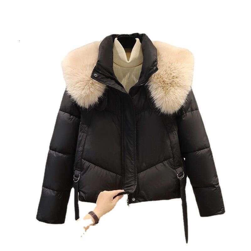 Fashion Fur Collar Winter Women White Jacket Ladies Vintage Short Warm Puffer Coat Female Parka Outerwear