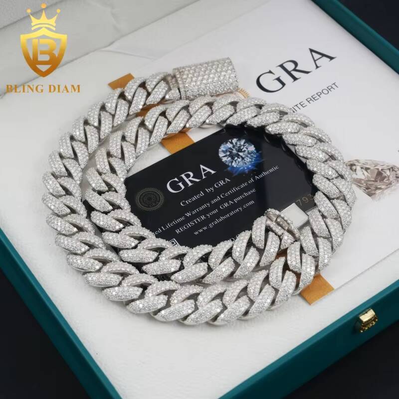 Sterling Silver 925 16mm Hip Hop Iced Out Fine Jewelry Men Necklace Diamond VVS Moissanite Cuban Link Chain