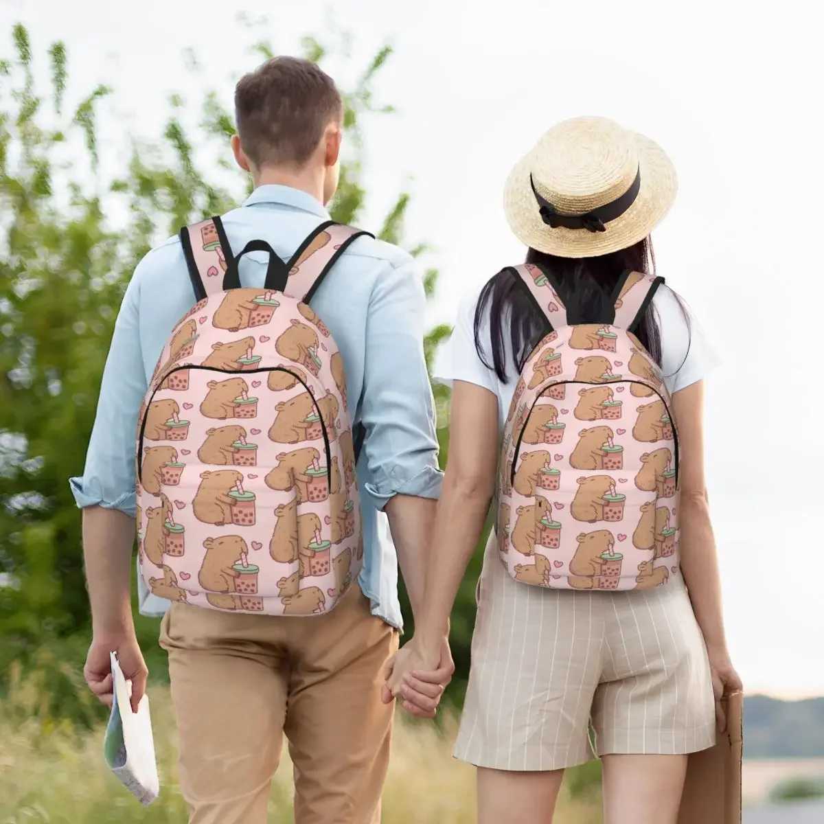 Custom Capybara Drinking Milk Tea Canvas Backpack Women Men Basic Bookbag for College School Mangas Bags XJ250814